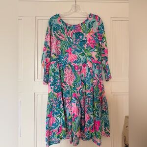 Lilly Pulitzer Pink & Teal Floral Scoop Neck Dress